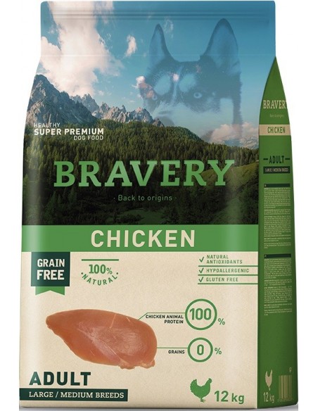 Bravery Adult Medium-Large Chicken (Grain Free) Alimento Seco Cão